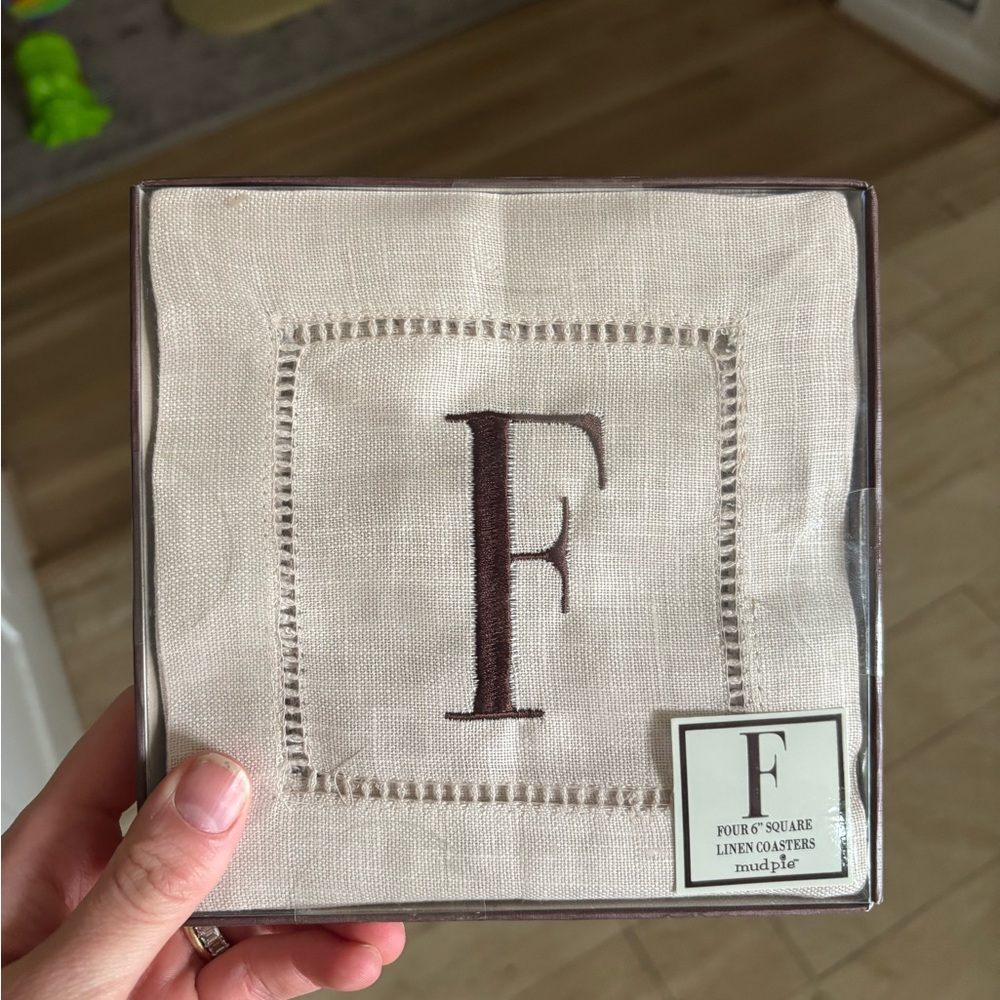Mud Pie Cream and Brown Linen Cocktail Napkins F